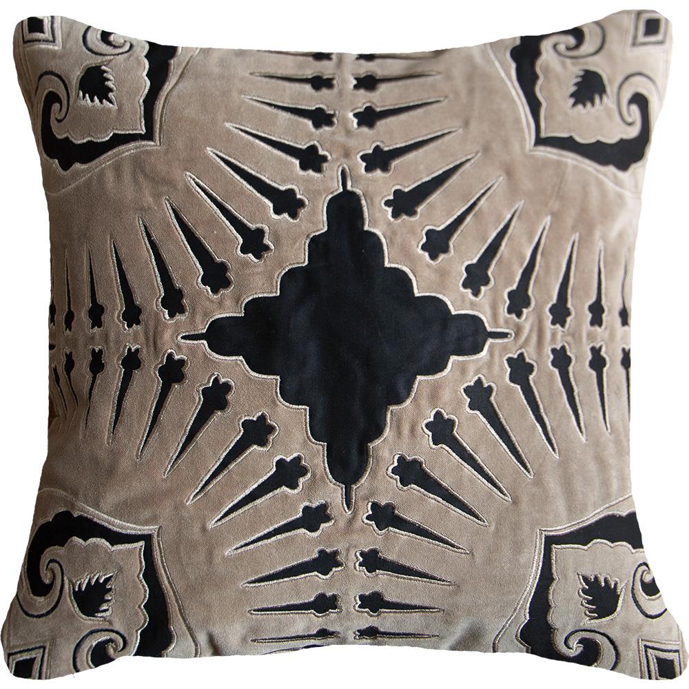 Roman Applique Velvet Black Lounge Cushion