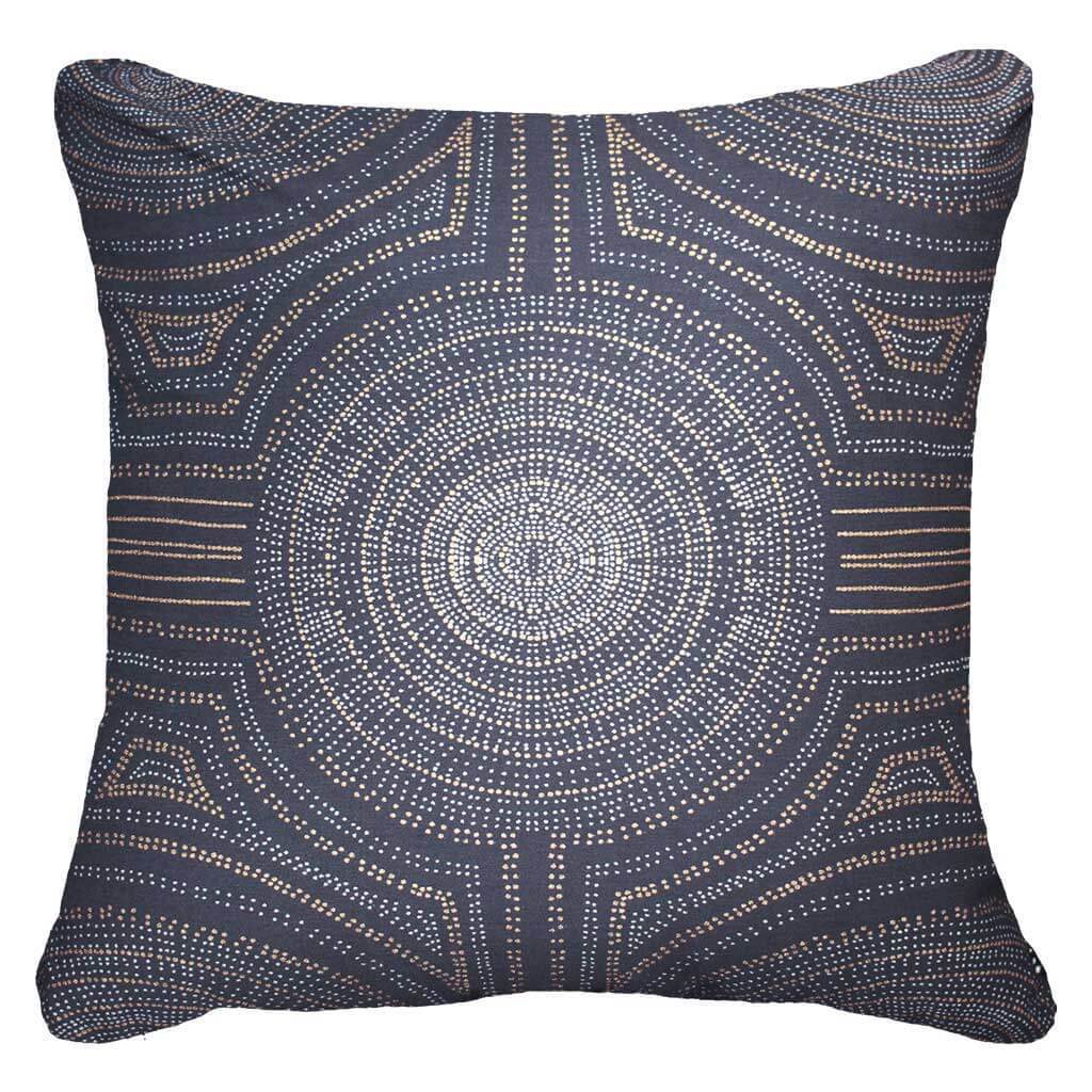 Dreamtime Aboriginal Dot Navy Lounge Cushion 50 x 50cm